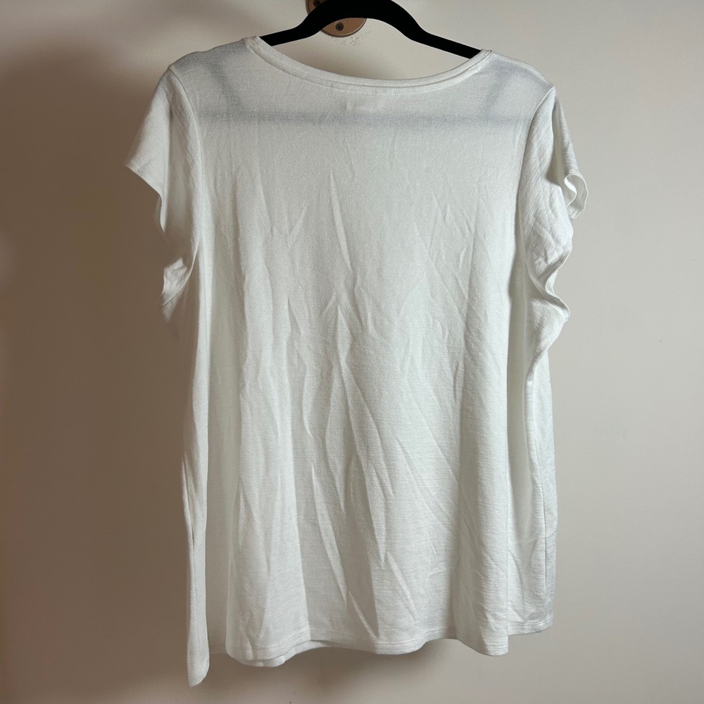 Market & Spruce Womens White Short Sleeve Flutter Cap Sleeve Knit Top Size 1X - Picture 4 of 5
